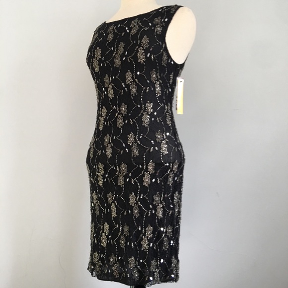 Alice + Olivia Dresses & Skirts - Alice + Olivia Black Lace Silver Beaded Silk Dress